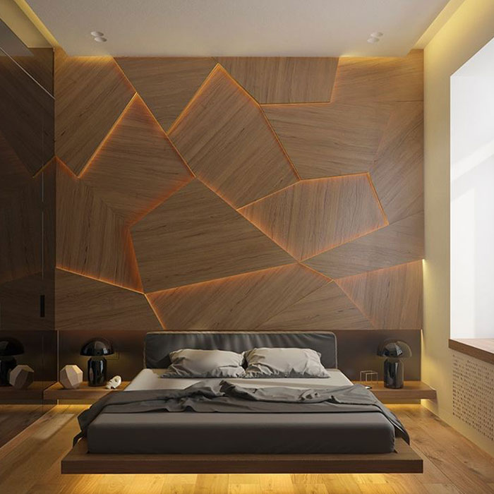Tấm ốp cnc gỗ trang trí phòng ngủ
